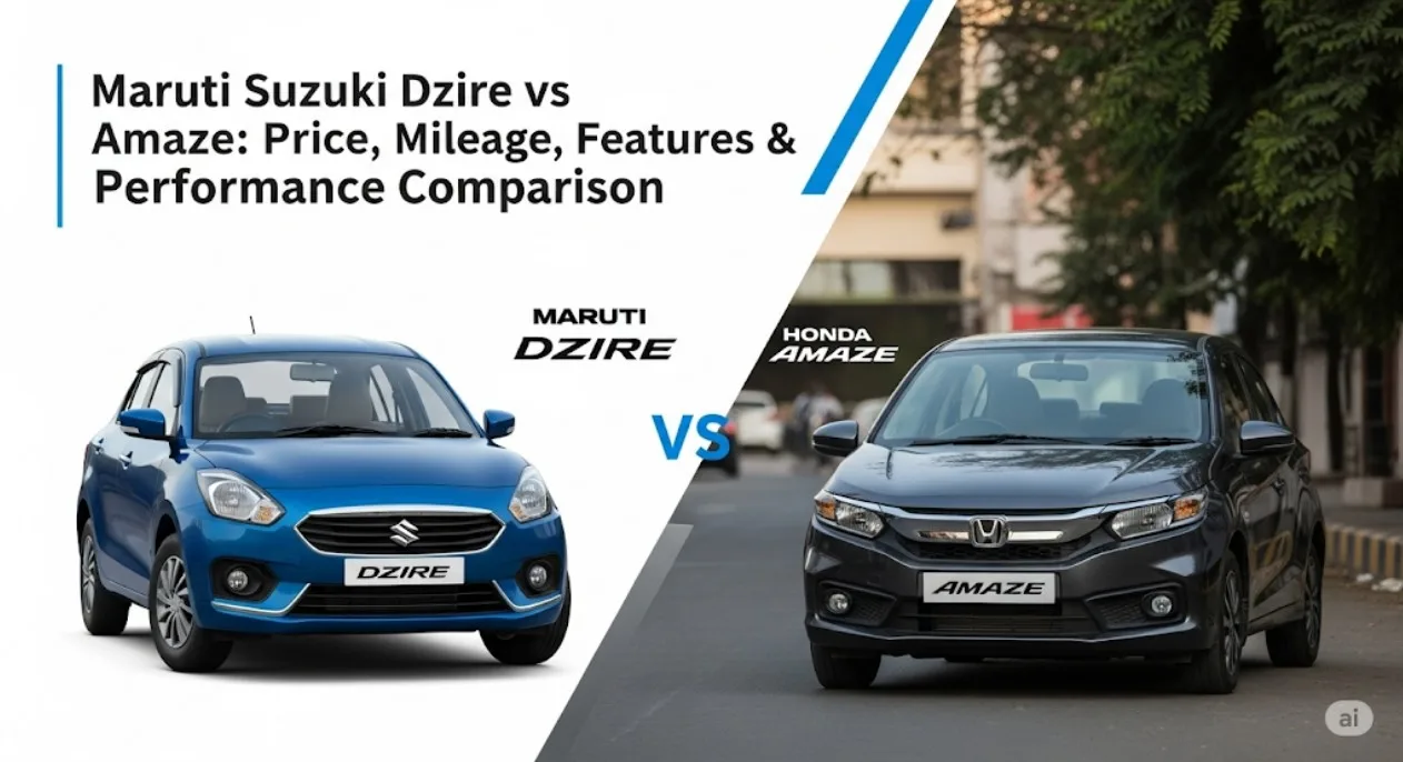 Maruti Suzuki Dzire vs Honda Amaze 2025: Price, Mileage, Features & Performance Comparison